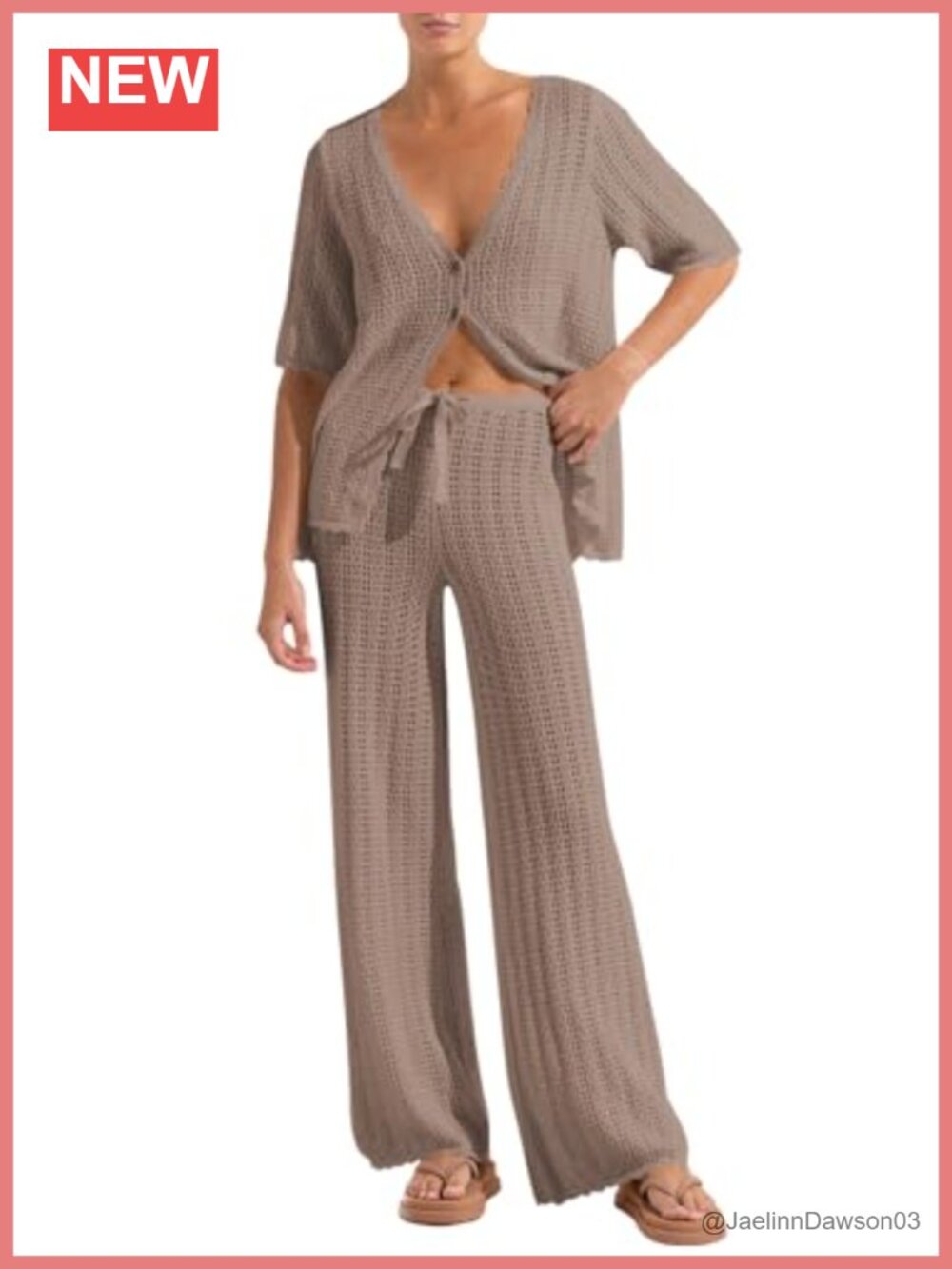 Crochet Cover Up Set Short Sleeve Cardigan Wide Leg Pants